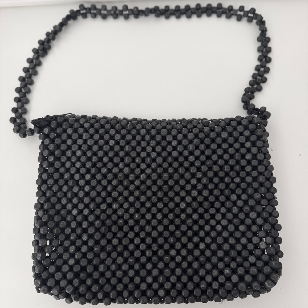 VTG | LIZ CLAIBORNE BEADED ANTHRO BOHO WOOD BEAD FLAP SHOULDER PURSE BAG POUCH - Picture 2 of 5
